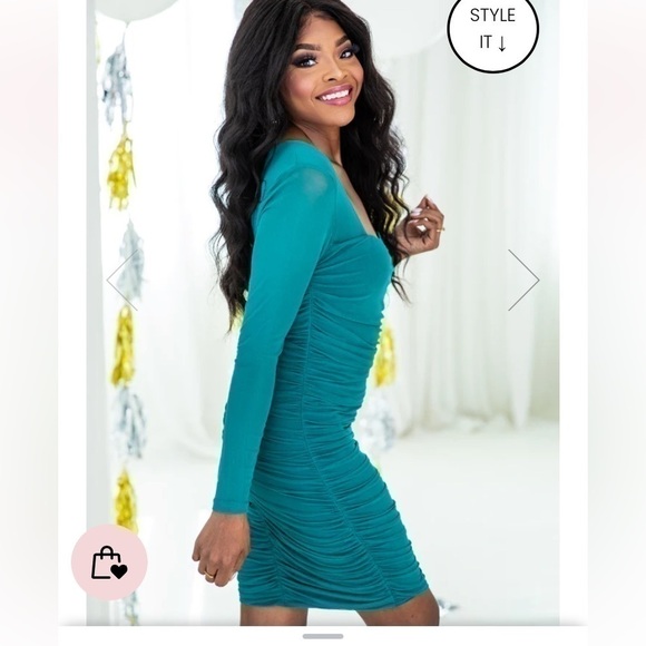 Pink LILY LEAVING LATE GREEN MESH SLEEVE SQUARE NECK DRESS SZ XL - Picture 7 of 16